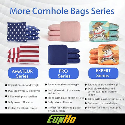 EunHo Dual Sided Cornhole Bags Regulation Set of 8 Professional Cornhole Bean Bags Slick and Stick