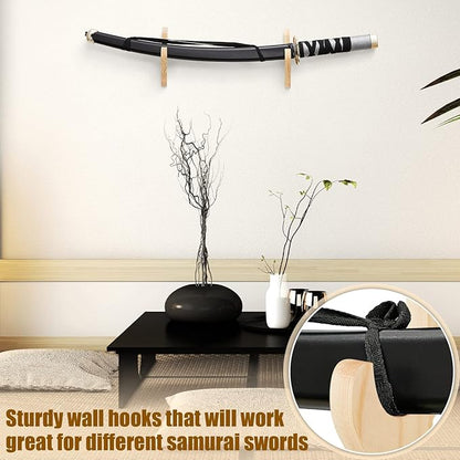 Chunful 2 Pcs Sword Wall Mount Sword Holder Katana Stand 1 Tier Hanger Adjustable Wooden Mounts for