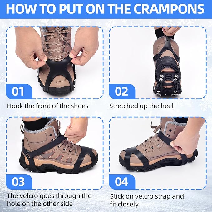 Ice Cleats Crampons for Shoes and Boots, Stainless Steel Ice Grippers Spikes Grips Traction for