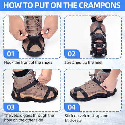 Ice Cleats Crampons for Shoes and Boots, Stainless Steel Ice Grippers Spikes Grips Traction for