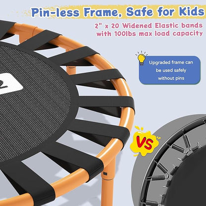 3FT Toddler Trampoline with Adjustable Handlebar, 36" Foldable & Spring-Free, Mini Kids Indoor