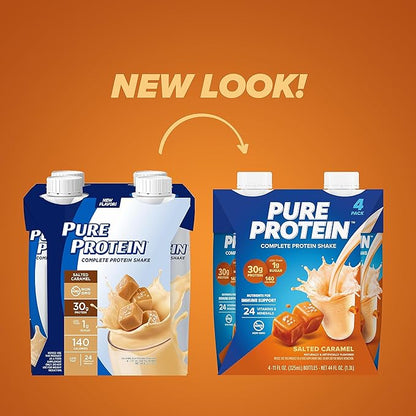 Pure Protein Salted Caramel Shake, Ready to Drink and Keto-Friendly, Vitamins A, C, D, and E Plus