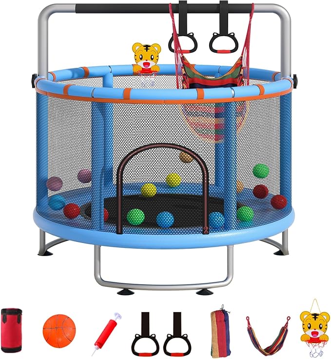 55" Small Trampoline for Kids, Telawah Indoor Outdoor with with Enclosure Net, Safety Enclosure