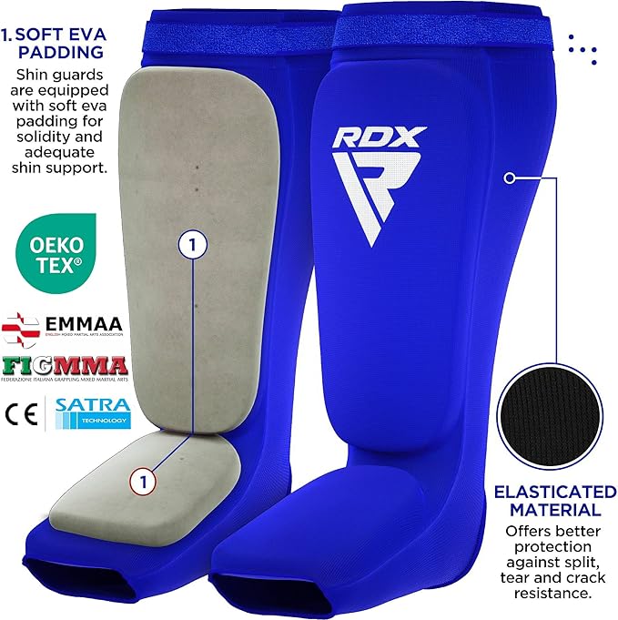 RDX Shin Guards Kickboxing Muay Thai, SATRA Approved, MMA Leg Instep Protection Pads, Sparring
