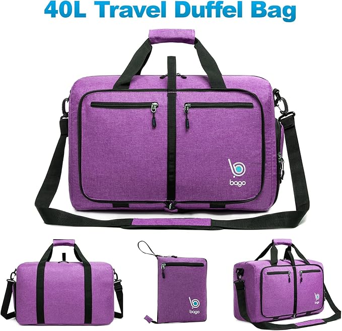 Bago Foldable Duffel Bags for Traveling Women & Men - 40L Sports Packable Duffle Bag for Travel