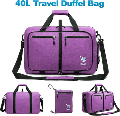 Bago Foldable Duffel Bags for Traveling Women & Men - 40L Sports Packable Duffle Bag for Travel