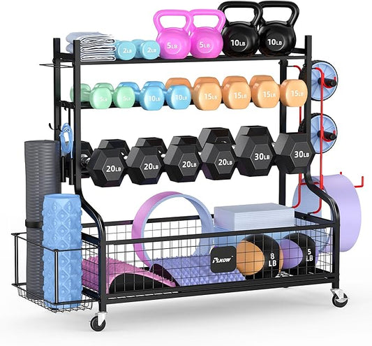 PLKOW Dumbbell Rack, Weight Rack for Dumbbells, Home Gym Storage for Dumbbells Kettlebells Yoga Mat
