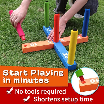 Ring Toss Game for Kids, Indoor & Outdoor Game for Family and Adults with 5 Poles, 2 Bases and 16
