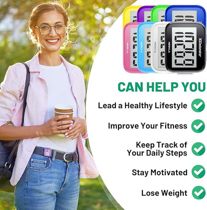 3D Pedometer for Walking, Simple Step Counter with Large Digital Display, Step Tracker with
