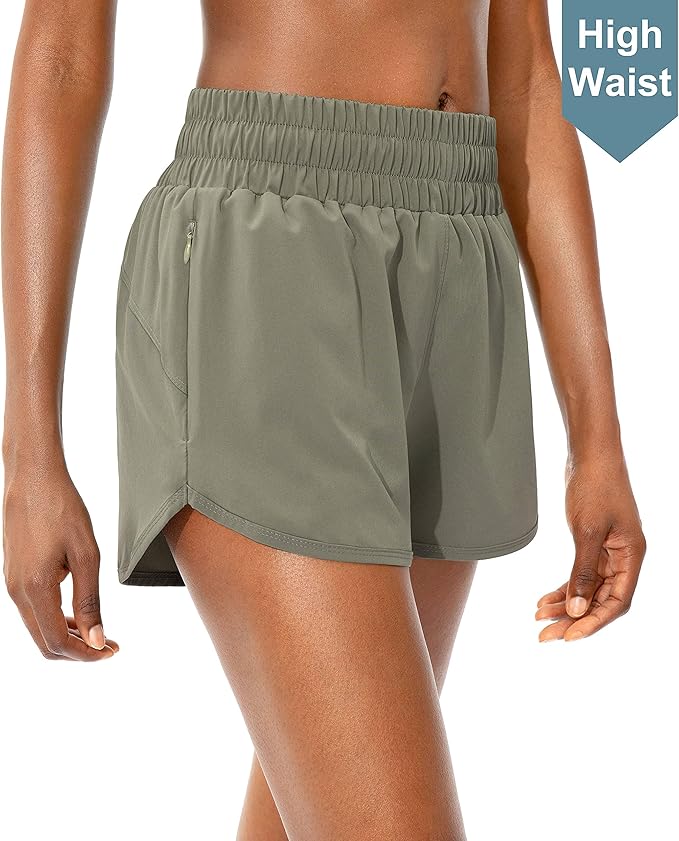 SANTINY Women's Running Shorts with Zip Pockets High Waisted Athletic Workout Gym Shorts for Women