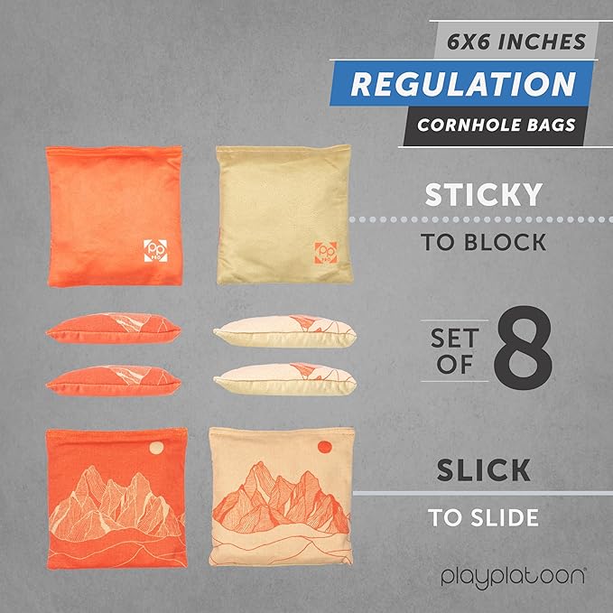 Professional Cornhole Bags - Set of 8 Regulation All Weather Double Sided - Sticky Side/Slick Side