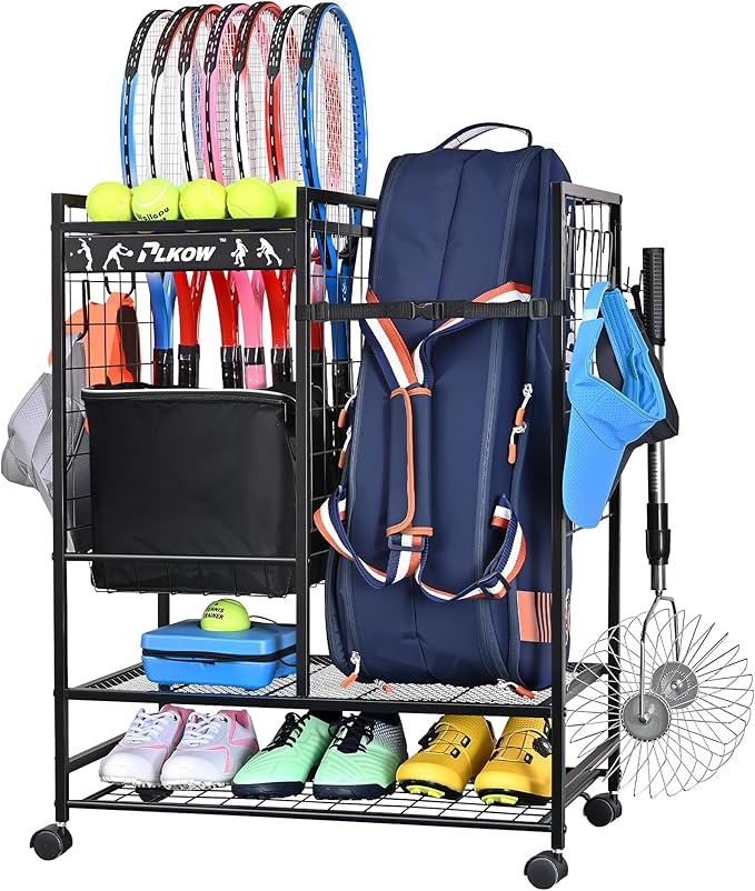 PLKOW Tennis Bag Organizer Tennis Racket Storage Rack, Tennis Equipment Holder for Bags, Balls