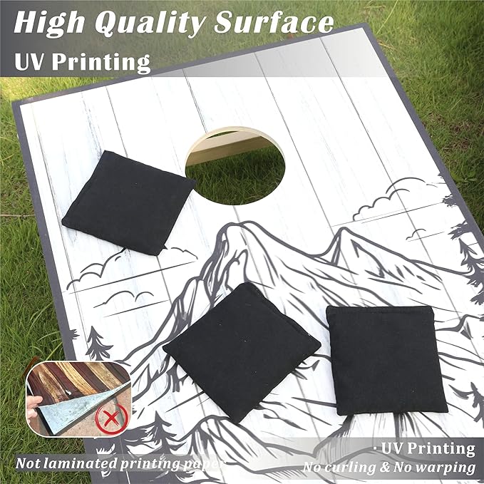 Cornhole Board Set 4FTx2FT Solid Wood Regulation Size Cornhole Set Includes 8 Cornhole Bags for