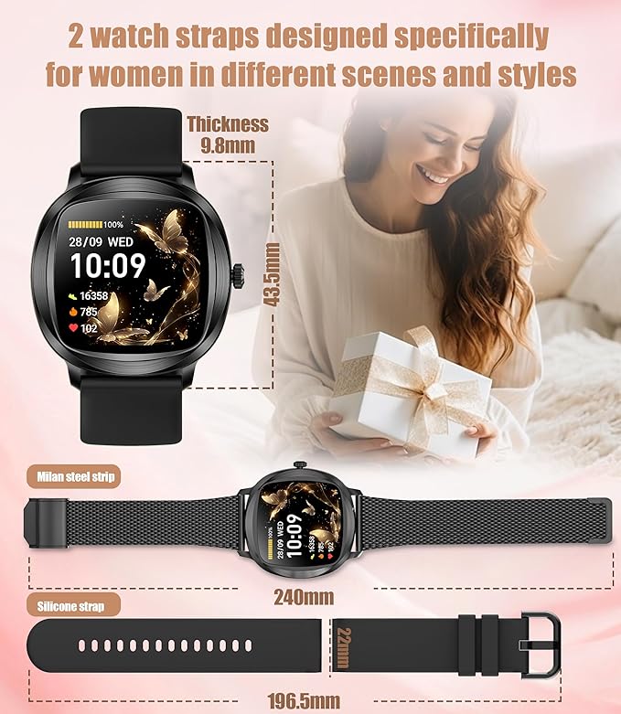 Women's 2pc Band Sports Watch/Smart Watch 1.72" Fitness Tracker with Heart Rate Monitor, 100+