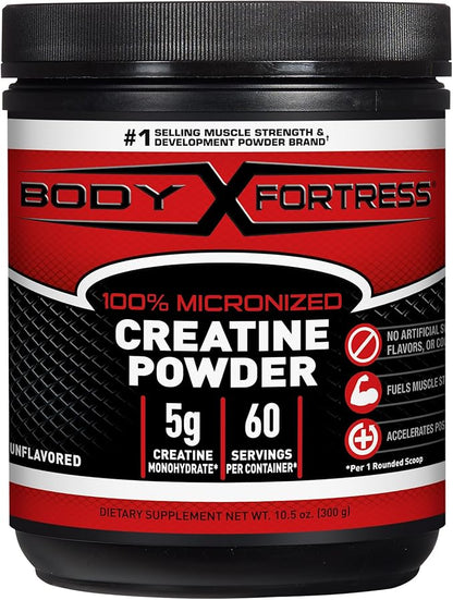 Body Fortress 100% Micronized Creatine Monohydrate Powder, 300g (60 Servings, 5g Scoop)