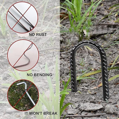 Eurmax USA U-Shaped-Rebar-Stakes-12-Inch, Ground Stakes Heavy Duty Trampoline Stakes Rebar