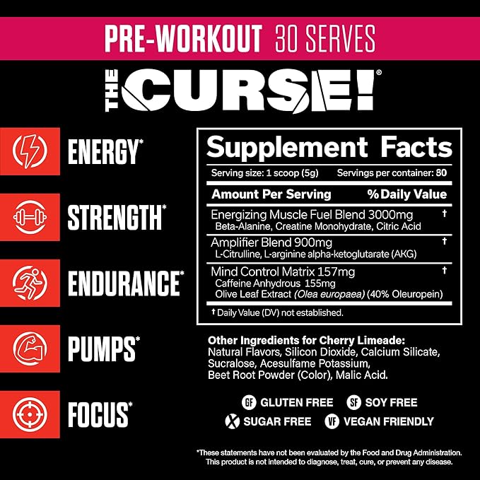 JNX SPORTS The Curse! Pre Workout Powder for Men & Women, Caffeine, Beta-Alanine, Creatine