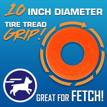 Nerf Dog Atomic Flyer Outdoor Dog Toy, 10 Inch Flying Disc Dog Fetch Toy, Rubber Dog Toy for Medium