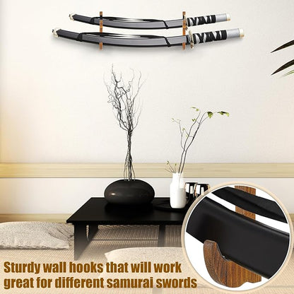 Chunful 2 Pcs Sword Wall Mount Sword Holder Katana Stand 1 Tier Hanger Adjustable Wooden Mounts for