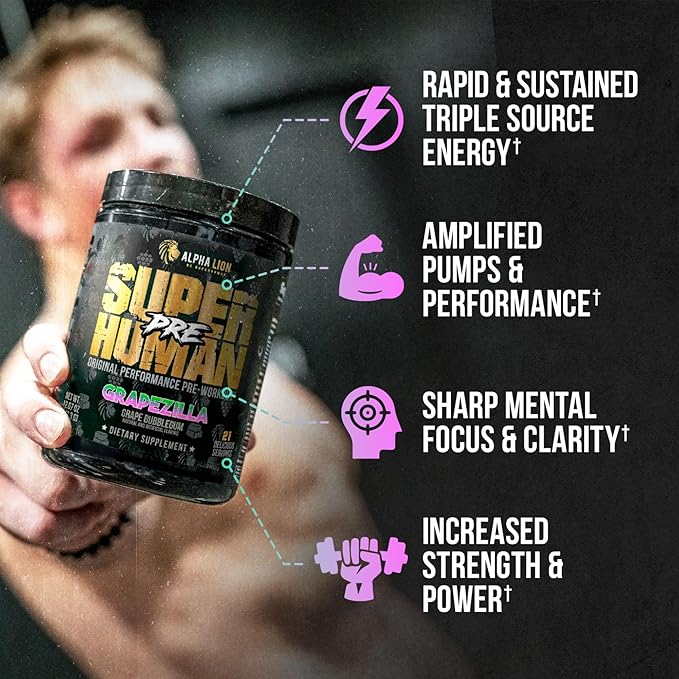 ALPHA LION Superhuman Pre Workout Powder, Beta Alanine, L-Taurine & Tri-Source Caffeine for
