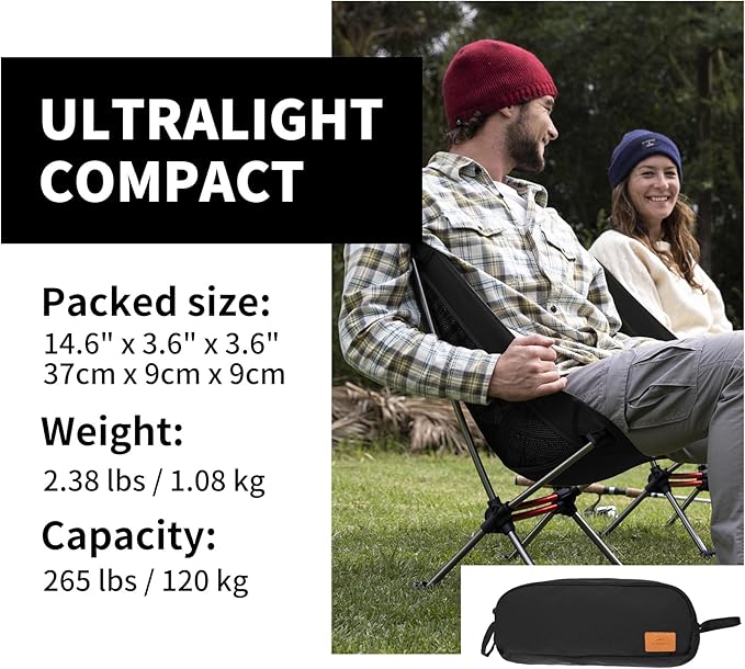 Naturehike YL08 Ultralight Camping Chair, 2.38 LBS Portable Backpacking Chair with Anti-Sinking