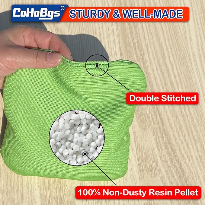 CoHoBgs Corn Hole Bags Set 8, Professional Cornhole Bags Dual-Sided Slick & Stick Resin Filled
