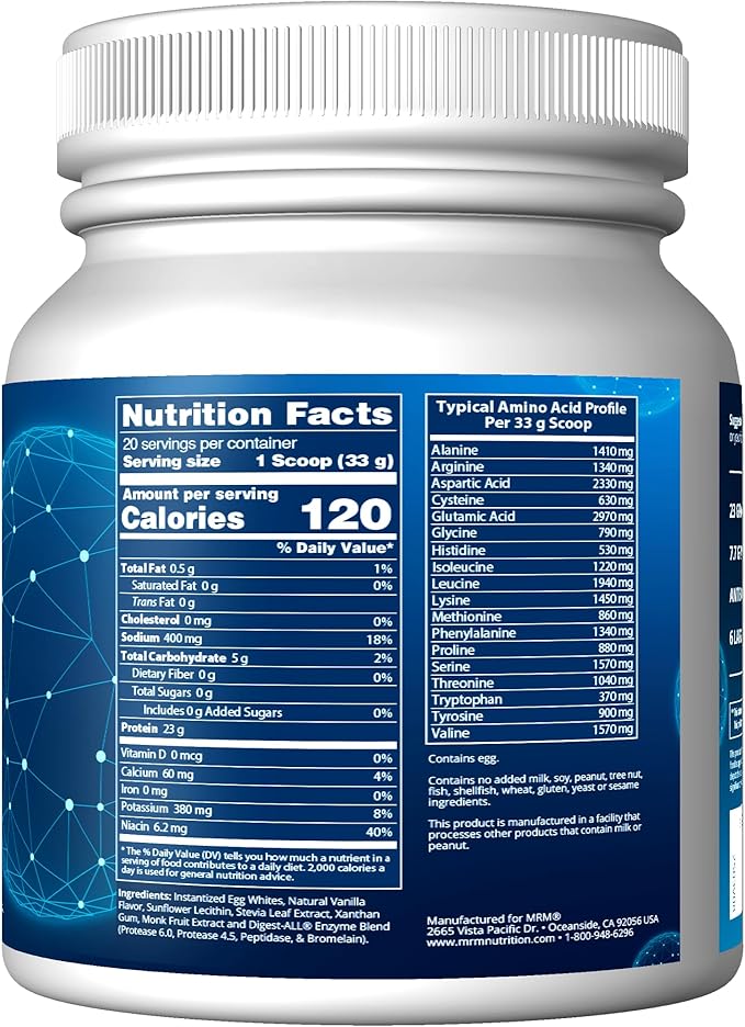 MRM Nutrition Egg White Protein | Vanilla Flavored | 23g Fat-Free Protein | with Digestive enzymes