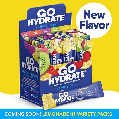 GoHydrate Instant Hydration Powder Packets - Low Sodium Electrolytes Drink Mix - Natural Hydration