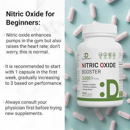 Nitric Oxide Booster 3,000mg Per Serving, 300 Capsules ??12 in 1 Nitric Oxide Supplement ??Arginine
