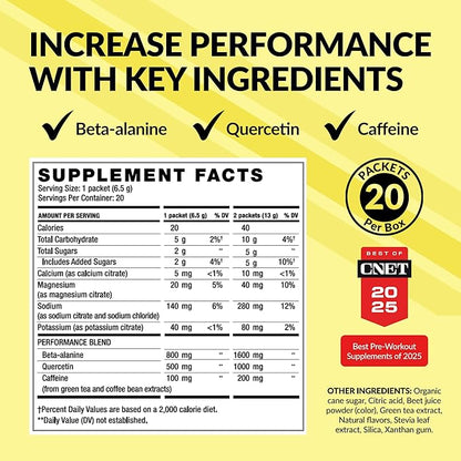 BODi Energize Pre Workout Powder - Beta-Alanine, Quercetin & Low-Dose Caffeine Formula for Enhanced