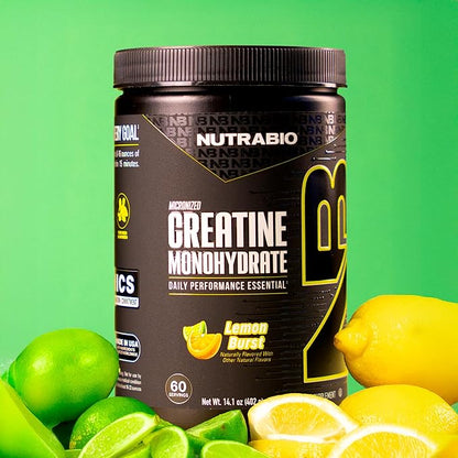 NutraBio Pure Micronized Creatine Monohydrate Powder Supplement, Lemon Burst, (300 g) - Supports