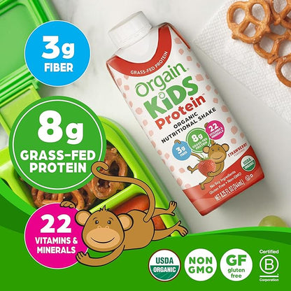 Orgain Organic Kids Protein Nutritional Shake, Strawberry - 8g of Protein, 22 Vitamins & Minerals