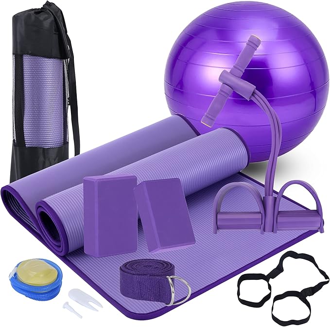 Yoga Mat Set for Beginners,Yoga Mat with Carrying Strap,Yoga Blocks 2 Pack with Yoga Strap,Yoga
