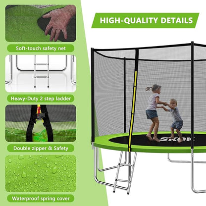 SKOK Trampoline 8FT 10FT 12FT 14FT 15FT Trampolines with Enclosure Net, 400LBS Outdoor Trampolines