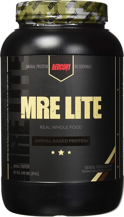 REDCON1 MRE Lite Whole Food Protein Powder, Oatmeal Chocolate Chip - Low Carb & Whey Free Meal