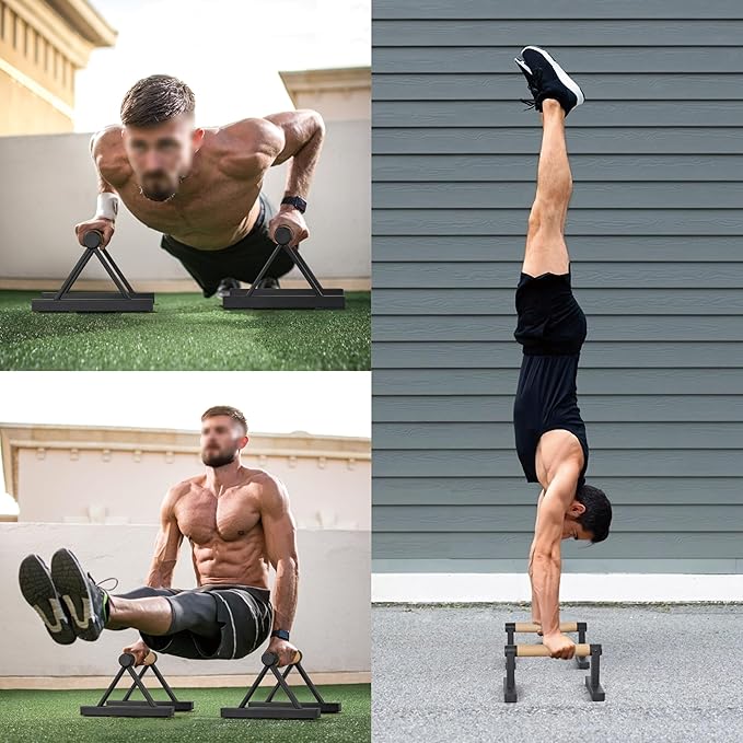 1 Pair Wooden Parallettes Push Up Bars for Men, Strength Training Pushup Stands Handles for Home