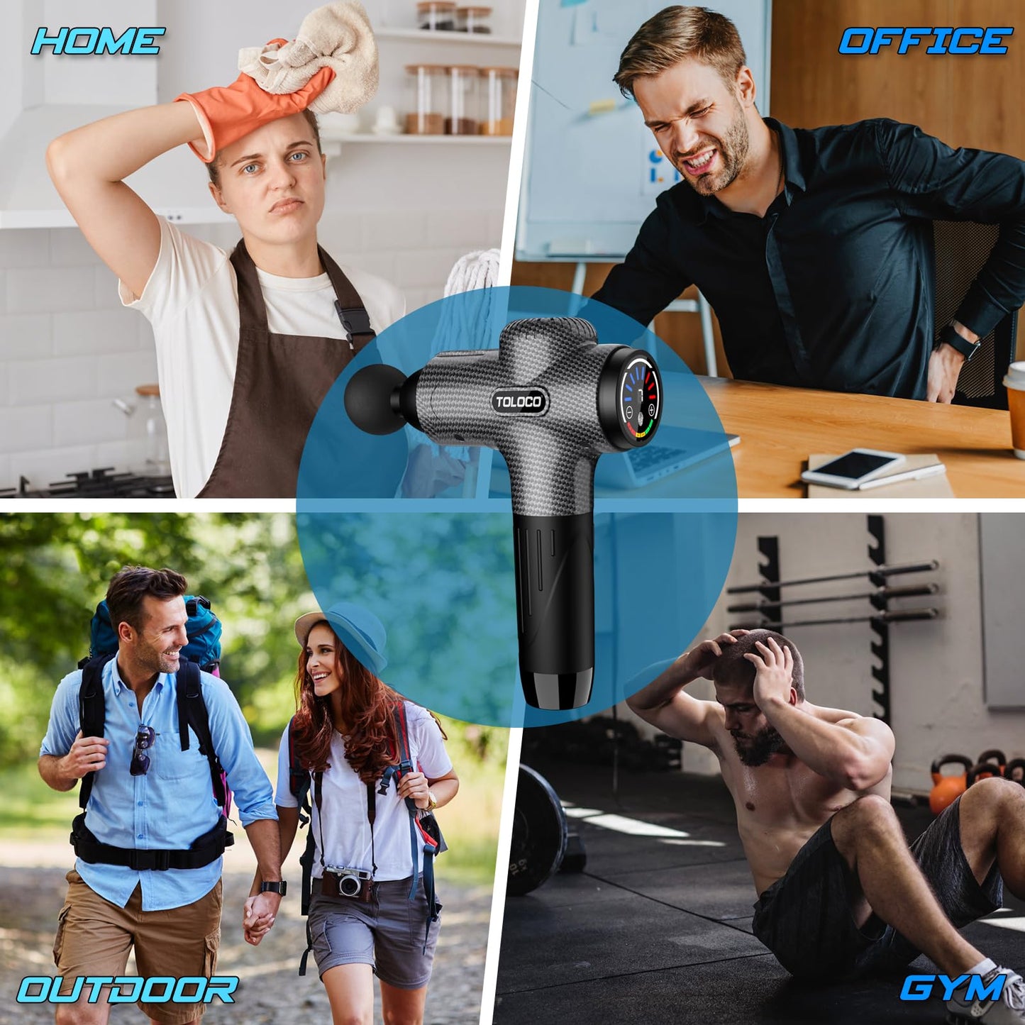 TOLOCO Massage Gun, Back Massager 10 Replacement Head for Pain Relief Deep Tissue, Percussion
