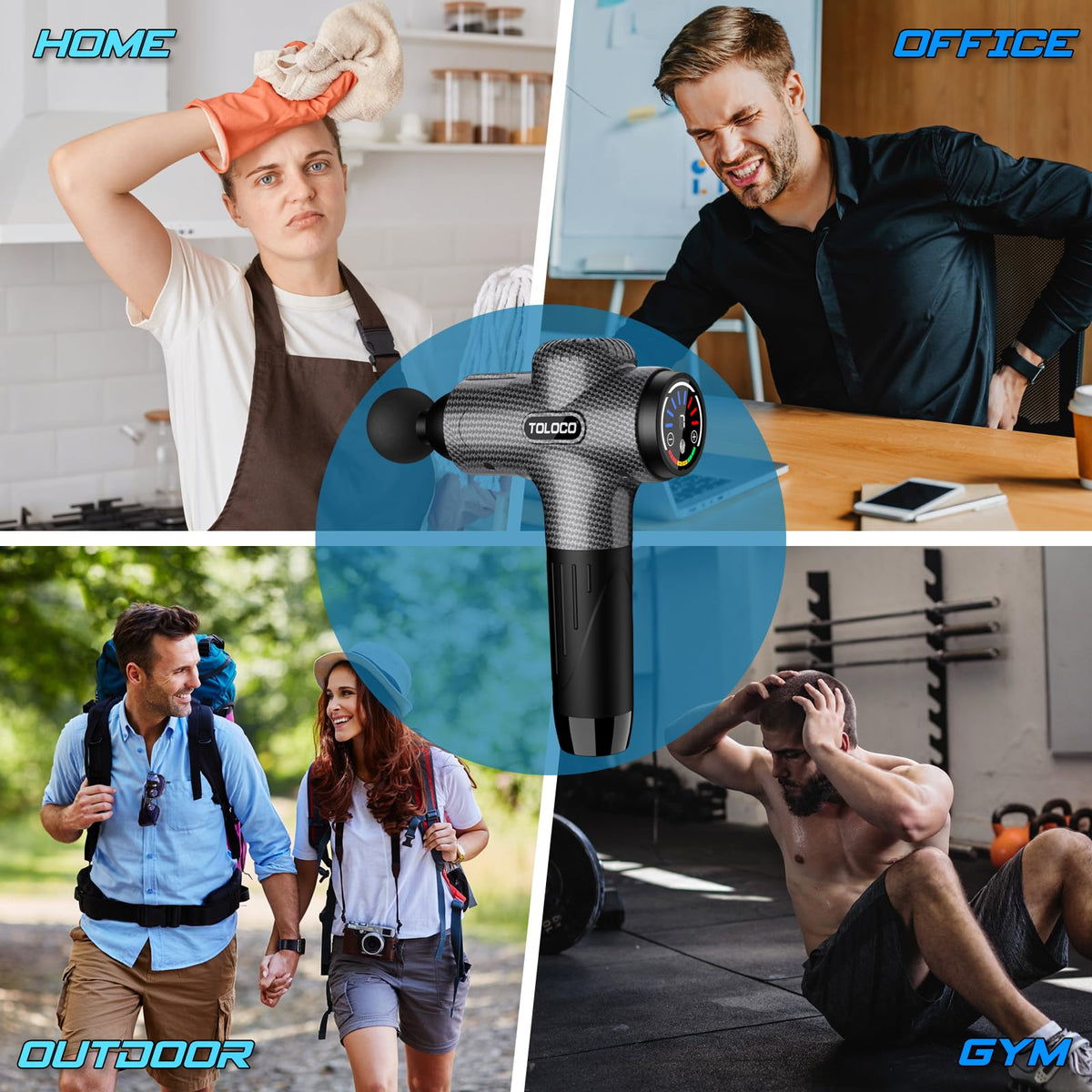 TOLOCO Massage Gun, Back Massager 10 Replacement Head for Pain Relief Deep Tissue, Percussion
