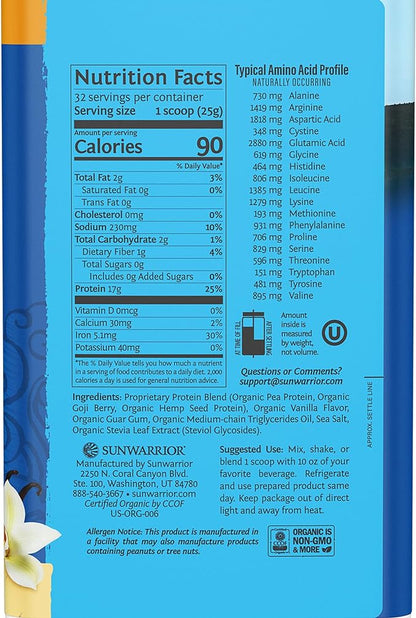 Organic Plant Based Protein Powder | Vegan Organic Protein Powder Vanilla Flavored with BCAA Amino