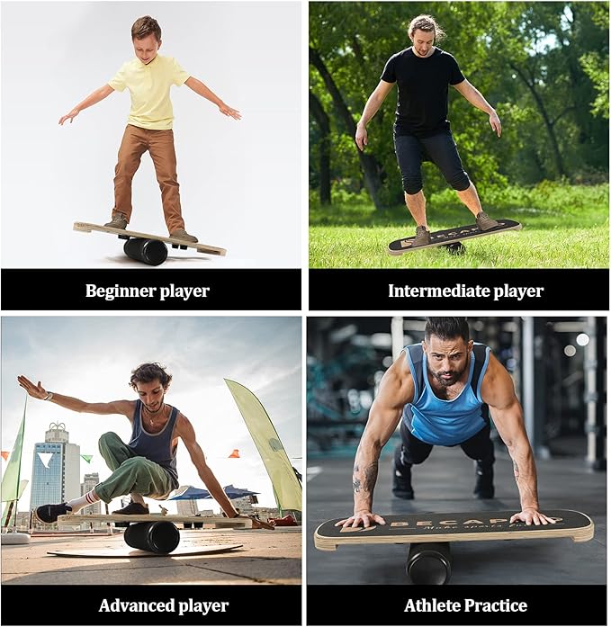 Balance Board Trainer, Wooden Balance Board with Adjustable Stoppers -3 Different Distance