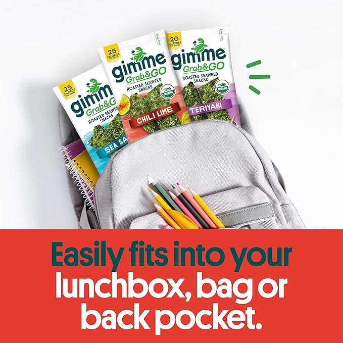 Gimme Seaweed Grab & Go Organic Premium Roasted Seaweed Snacks, Chili Lime, 5 Count Trayless, Keto