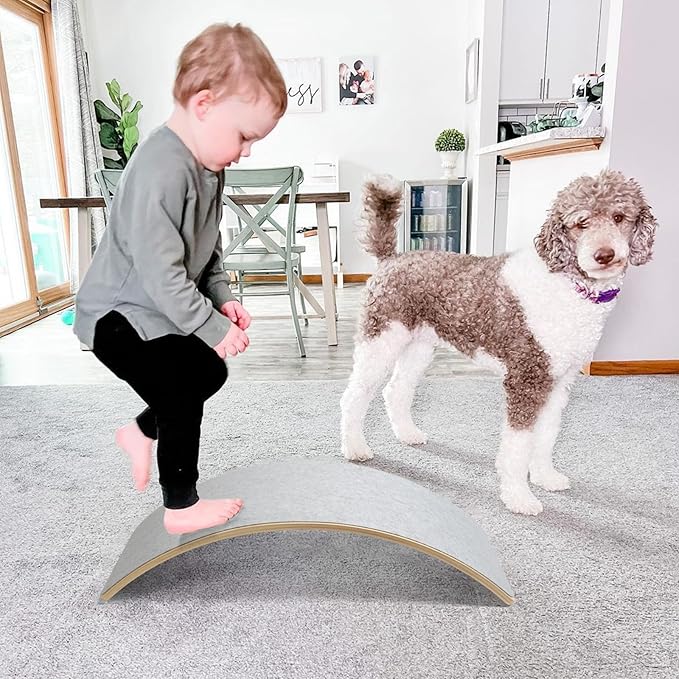 Gentle Monster Wooden Wobble Balance Board, 35 Inch Rocker Board Natural Wood, Kids Toddler Open