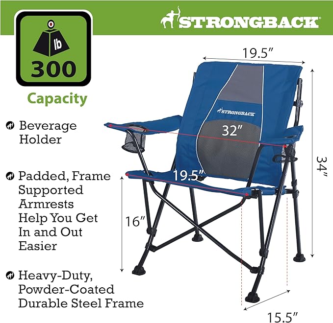 STRONGBACK Camping Chair Guru Heavy Duty Camping Chairs with Lumbar Suppor - Backpack Folding Camp