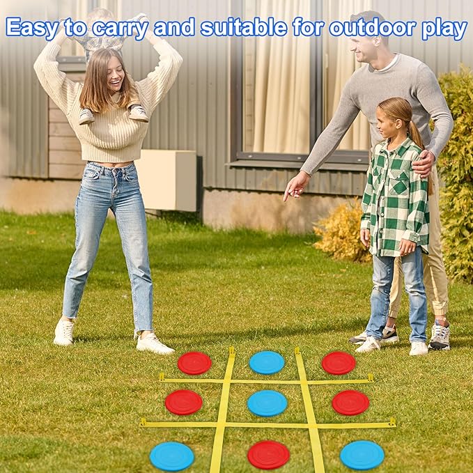 Giant Tic Tac Toe Outdoor Game, 4 Ft X 4 Ft Large Tic Tac Toe Strap Game Outdoor with 10PCS Soft