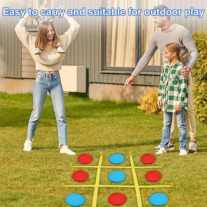 Giant Tic Tac Toe Outdoor Game, 4 Ft X 4 Ft Large Tic Tac Toe Strap Game Outdoor with 10PCS Soft