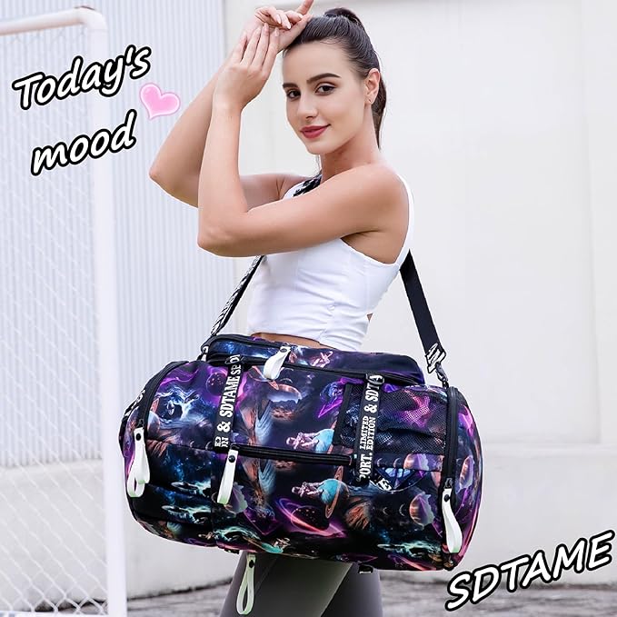 Gym Duffle Bag Backpack with Shoe Compartment,4 ways Travel Backpack for Women and
