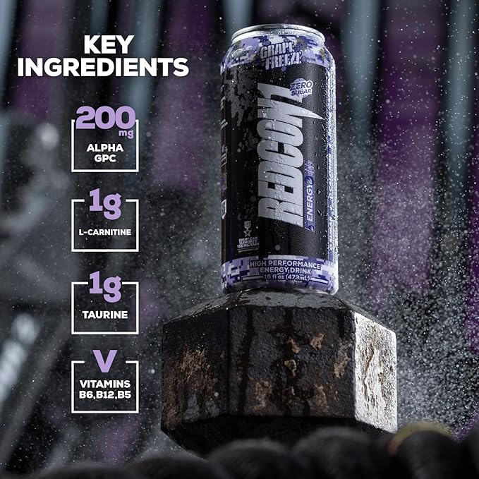 REDCON1 Energy High Performance Drink, Grape Freeze - Zero Sugar Energy Drink with Alpha GPC