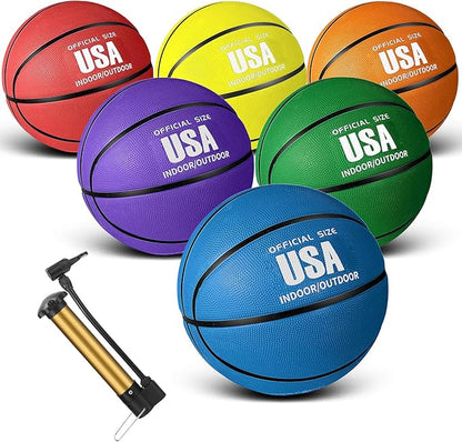 Jenaai 6 Pcs Rubber Basketballs Official Size Bulk Streetballs Multicolor Basket Balls with Pump