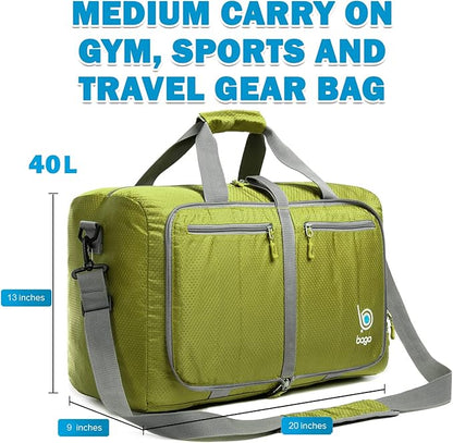 Bago Foldable Duffel Bags for Traveling Women & Men - 40L Sports Packable Duffle Bag for Travel