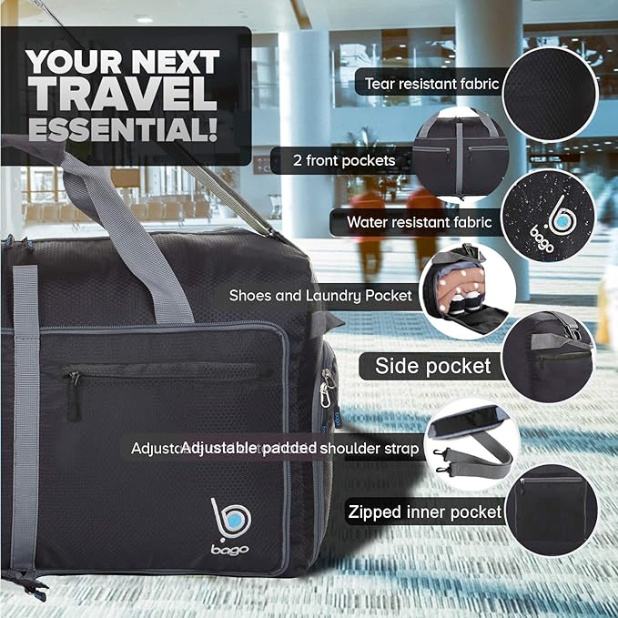 Bago Large Foldable Duffel Bags for Traveling Women & Men - 100L Packable Duffle Bag for Travel